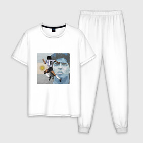 Мужская пижама хлопок с принтом Maradona Goal в городе Новоалтайск, 100% хлопок | брюки и футболка прямого кроя, без карманов, на брюках мягкая резинка на поясе и по низу штанин
 | Тематика изображения на принте: argentina | maradona | messi | sport | аргентина | гол | диего | марадона | месси | мяч | рука бога | спорт | футбол | чемпион