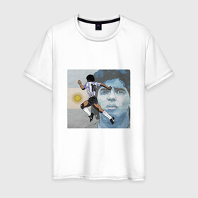 Мужская футболка хлопок с принтом Maradona Goal в городе Новоалтайск, 100% хлопок | прямой крой, круглый вырез горловины, длина до линии бедер, слегка спущенное плечо. | argentina | maradona | messi | sport | аргентина | гол | диего | марадона | месси | мяч | рука бога | спорт | футбол | чемпион
