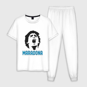 Мужская пижама хлопок с принтом Maradona Scream в городе Новоалтайск, 100% хлопок | брюки и футболка прямого кроя, без карманов, на брюках мягкая резинка на поясе и по низу штанин
 | Тематика изображения на принте: argentina | maradona | messi | sport | аргентина | гол | диего | марадона | месси | мяч | рука бога | спорт | футбол | чемпион