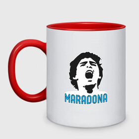 Кружка двухцветная с принтом Maradona Scream в городе Новоалтайск, керамика | объем — 330 мл, диаметр — 80 мм. Цветная ручка и кайма сверху, в некоторых цветах — вся внутренняя часть | Тематика изображения на принте: argentina | maradona | messi | sport | аргентина | гол | диего | марадона | месси | мяч | рука бога | спорт | футбол | чемпион