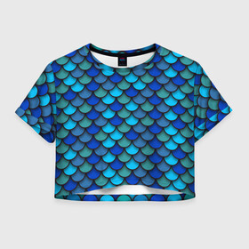 Женская футболка Crop-top 3D с принтом Чешуя рыбы в городе Новоалтайск, 100% полиэстер | круглая горловина, длина футболки до линии талии, рукава с отворотами | Тематика изображения на принте: море | морская | морские | морские мотивы | паттерн | русалка | рыбы | рыбья | чешуя