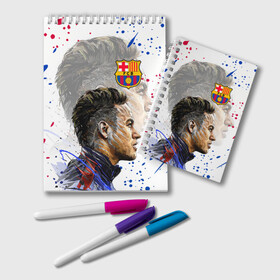 Блокнот с принтом НЕЙМАР / NEYMAR / БАРСЕЛОНА в городе Новоалтайск, 100% бумага | 48 листов, плотность листов — 60 г/м2, плотность картонной обложки — 250 г/м2. Листы скреплены удобной пружинной спиралью. Цвет линий — светло-серый
 | Тематика изображения на принте: barcelona. | football | neymar | paris saint germain football club | sport | uefa | барселона | неймар | неймар да силва сантос жуниор | пари сен жермен | псж | сборная бразилии | спорт | уефа | футбол