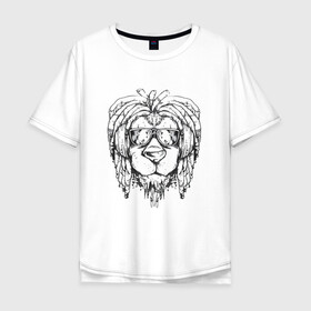 Мужская футболка хлопок Oversize с принтом Rasta Lion Лев Растаман в городе Новоалтайск, 100% хлопок | свободный крой, круглый ворот, “спинка” длиннее передней части | bob marley | dreadlocks | dredds | dreds | lion | lions | pen drawing | rastaman | арт | боб марли | дредды | дредлок | дредлоки | дреды | лев в очках | лев с дредами | лев с наушниками | лев с солнечными очками | львы | рис