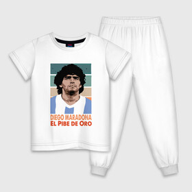 Детская пижама хлопок с принтом Maradona - El Pibe De Oro в городе Новоалтайск, 100% хлопок |  брюки и футболка прямого кроя, без карманов, на брюках мягкая резинка на поясе и по низу штанин
 | argentina | maradona | messi | sport | аргентина | гол | диего | марадона | месси | мяч | рука бога | спорт | футбол | чемпион