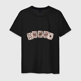 Мужская футболка хлопок с принтом Royal Flush Флеш Роял Покер в городе Новоалтайск, 100% хлопок | прямой крой, круглый вырез горловины, длина до линии бедер, слегка спущенное плечо. | art | cards | casino | king | play cards | poker | retro | texas hold em | vintage | арт | валет | винтаж | дама | игральные карты | иллюстрация | казино | комбинация | король | ретро | старые карты | техасский холд | туз | флеш рояль