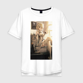 Мужская футболка хлопок Oversize с принтом Lumine fan art в городе Новоалтайск, 100% хлопок | свободный крой, круглый ворот, “спинка” длиннее передней части | Тематика изображения на принте: art | fanart | game | genshin | impact | lumine | арт | люмин | фан