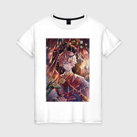 Женская футболка хлопок с принтом Tartaglia fan art в городе Новоалтайск, 100% хлопок | прямой крой, круглый вырез горловины, длина до линии бедер, слегка спущенное плечо | art | fanart | game | genshin | impact | tartaglia | арт | тарталья | фан