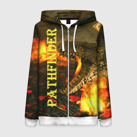 Женская толстовка 3D на молнии с принтом Pathfinder НРИ в городе Новоалтайск, 100% полиэстер | длина до линии бедра, манжеты и пояс оформлены мягкой тканевой резинкой, двухслойный капюшон со шнурком для регулировки, спереди молния, по бокам два кармана | pathfinder | roleplaying game | настолка | настольная ролевая игра | настольные игры | настольщик | нри
