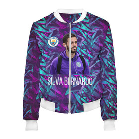 Женский бомбер 3D с принтом Silva Bernardo Манчестер Сити в городе Новоалтайск, 100% полиэстер | застегивается на молнию, по бокам два кармана без застежек, мягкие манжеты, по низу бомбера и на воротнике — эластичная резинка | manchester city | бернарду силва | манчестер сити | сборная португалии | футбол | футболист