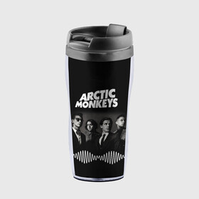 Термокружка-непроливайка с принтом arctic monkeys в городе Новоалтайск, внутренняя часть — пищевой пластик, наружная часть — прозрачный пластик, между ними — полиграфическая вставка с рисунком | объем — 350 мл, герметичная крышка | Тематика изображения на принте: alex turner | arctic monkeys | britain | great | indie | rock | алекс тернер | арктик монкейс | инди | рок