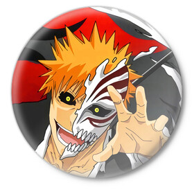 Значок с принтом Bleach, Ичиго Куросаки в городе Новоалтайск,  металл | круглая форма, металлическая застежка в виде булавки | bleach | hollow | ichigo | аниме | блич | ичиго куросаки | манга | маска | пустой