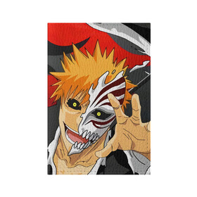 Обложка для паспорта матовая кожа с принтом Bleach, Ичиго Куросаки в городе Новоалтайск, натуральная матовая кожа | размер 19,3 х 13,7 см; прозрачные пластиковые крепления | bleach | hollow | ichigo | аниме | блич | ичиго куросаки | манга | маска | пустой