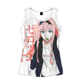 Женская майка 3D с принтом Zero Two, Darling in the Franx в городе Новоалтайск, 100% полиэстер | круглая горловина, прямой силуэт, длина до линии бедра | 02 | anime girl | darling in the franxx | zero two | аниме | дарлинг во франксе | девушка с розовыми волосами | манга | милый во франксе | ноль два | розовые волосы | тян