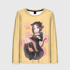 Женский лонгслив 3D с принтом Neko Kaguya в городе Новоалтайск, 100% полиэстер | длинные рукава, круглый вырез горловины, полуприлегающий силуэт | anime | chika | chika fujiwara | kaguya | kaguya shinomiya | love | love detective | love is war | miyuki | shinomiya | аниме | анимэ | кагуя | любовь | любовь   это война | чика