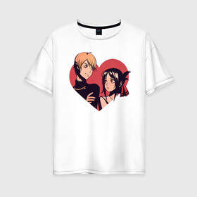 Женская футболка хлопок Oversize с принтом Kaguya-sama love Miyuki в городе Новоалтайск, 100% хлопок | свободный крой, круглый ворот, спущенный рукав, длина до линии бедер
 | anime | chika | chika fujiwara | kaguya | kaguya shinomiya | love | love detective | love is war | miyuki | shinomiya | аниме | анимэ | кагуя | любовь | любовь   это война | чика