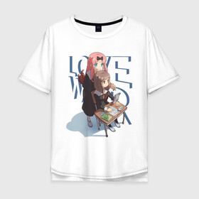 Мужская футболка хлопок Oversize с принтом Chika and Miko в городе Новоалтайск, 100% хлопок | свободный крой, круглый ворот, “спинка” длиннее передней части | anime | chika | chika fujiwara | kaguya | kaguya shinomiya | love | love detective | love is war | miyuki | shinomiya | аниме | анимэ | кагуя | любовь | любовь   это война | чика