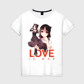 Женская футболка хлопок с принтом Shinomiya Love is war в городе Новоалтайск, 100% хлопок | прямой крой, круглый вырез горловины, длина до линии бедер, слегка спущенное плечо | anime | chika | chika fujiwara | kaguya | kaguya shinomiya | love | love detective | love is war | miyuki | shinomiya | аниме | анимэ | кагуя | любовь | любовь   это война | чика