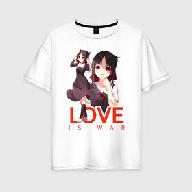 Женская футболка хлопок Oversize с принтом Shinomiya Love is war в городе Новоалтайск, 100% хлопок | свободный крой, круглый ворот, спущенный рукав, длина до линии бедер
 | anime | chika | chika fujiwara | kaguya | kaguya shinomiya | love | love detective | love is war | miyuki | shinomiya | аниме | анимэ | кагуя | любовь | любовь   это война | чика