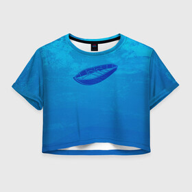 Женская футболка Crop-top 3D с принтом Одинокая Лодка в городе Новоалтайск, 100% полиэстер | круглая горловина, длина футболки до линии талии, рукава с отворотами | лодка | морское | на синем | одинокая лодка | судно