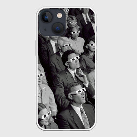 Чехол для iPhone 13 mini с принтом Люди смотрят фильм в 3d очках в городе Новоалтайск,  |  | 20 век | 3д очки | art | black white | cinema | color | emotions | history | human | jacket | man | movie | nostalgia | retro | woman | женщина | искусство | история | кино | кинотеатр | классика | мужчина | ностальгия | пиджак | р