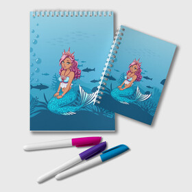 Блокнот с принтом Mermaid | Русалка | Русалочка в городе Новоалтайск, 100% бумага | 48 листов, плотность листов — 60 г/м2, плотность картонной обложки — 250 г/м2. Листы скреплены удобной пружинной спиралью. Цвет линий — светло-серый
 | Тематика изображения на принте: mermaid | naiad | nymph | rusalka | ведява | водяница | восточнославянская мифология | дух | лесовица | мифология | морская дева | нимфа | русал | русалии | русалка | русалочка | ундина | фараонка