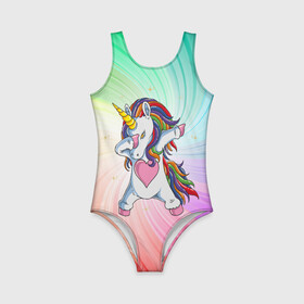Детский купальник 3D с принтом Танцующий единорог Unicorn DAB (Z) в городе Новоалтайск, Полиэстер 85%, Спандекс 15% | Слитный крой, подклад по переду изделия, узкие бретели | dab | edm | tutto molto interessante | unicorn | unicornis | вымышленное существо | дэб | единорог | жест чихания | инрог | каркаданн | мифическое существо | моноцерос | нарвал | существо | танец | танцы | уличные танцы