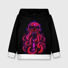 Детская толстовка 3D с принтом Череп Осьминог Octopus Skull в городе Новоалтайск, 100% полиэстер | двухслойный капюшон со шнурком для регулировки, мягкие манжеты на рукавах и по низу толстовки, спереди карман-кенгуру с мягким внутренним слоем | animal | beast | kraken | monster | ocean | octopus | sea | skull | water | waves | вода | животные | звери | кракен | монстр | море | океан | осьминог | рыбы | череп | щупальца