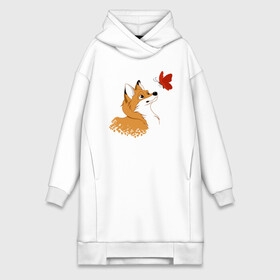 Платье-худи хлопок с принтом лиса и бабочка в городе Новоалтайск,  |  | butterfly | fox | бабочка | звери | лиса