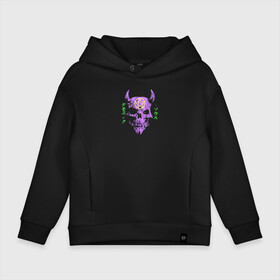 Детское худи Oversize хлопок с принтом Demonic soul в городе Новоалтайск, френч-терри — 70% хлопок, 30% полиэстер. Мягкий теплый начес внутри —100% хлопок | боковые карманы, эластичные манжеты и нижняя кромка, капюшон на магнитной кнопке | demonic soul | демон | дьявол | зло | иероглифы | монстр | пентаграма | рога | скелет | череп