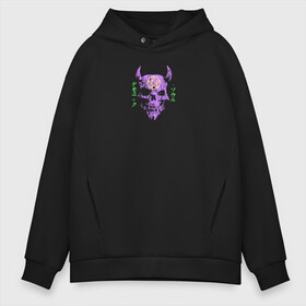 Мужское худи Oversize хлопок с принтом Demonic soul в городе Новоалтайск, френч-терри — 70% хлопок, 30% полиэстер. Мягкий теплый начес внутри —100% хлопок | боковые карманы, эластичные манжеты и нижняя кромка, капюшон на магнитной кнопке | Тематика изображения на принте: demonic soul | демон | дьявол | зло | иероглифы | монстр | пентаграма | рога | скелет | череп