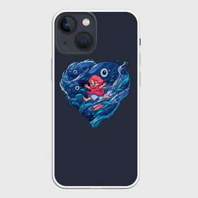 Чехол для iPhone 13 mini с принтом Ocean heart. Totoro в городе Новоалтайск,  |  | catbus | fish | heart | kanta | kusakabe | mei | ocean | ogaki | satsuki | surf | susuvatari | tatsuo | totoro | water | waves | yasuko | вода | волны | канта | котобус | кусакабэ | море | мэй | огаки | океан | прибой | рыба | сацуки | сердце | сусуватари