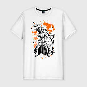 Мужская футболка хлопок Slim с принтом Ичиго Куросаки, Bleach в городе Новоалтайск, 92% хлопок, 8% лайкра | приталенный силуэт, круглый вырез ворота, длина до линии бедра, короткий рукав | Тематика изображения на принте: bleach | hollow | ichigo | аниме | блич | ичиго куросаки | манга | маска | пустой