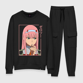 Женский костюм хлопок с принтом Darling in the Franxx 02 в городе Новоалтайск, 100% хлопок | на свитшоте круглая горловина, мягкая резинка по низу. Брюки заужены к низу, на них два вида карманов: два 