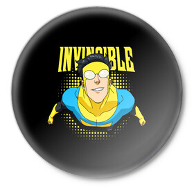 Значок с принтом Invincible в городе Новоалтайск,  металл | круглая форма, металлическая застежка в виде булавки | Тематика изображения на принте: invincible | комикс | марк грейсон | мультсериал | неуязвимый | супергерой