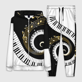 Женский костюм 3D с принтом МУЗЫКАЛЬНЫЙ УЗОР в городе Новоалтайск,  |  | black and white | gold | music | notes | piano | звуки | золото | клавиши | красота | музыка | ноты | рояль | спираль | узор | черно белое
