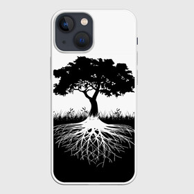 Чехол для iPhone 13 mini с принтом ДЕРЕВО ИНЬ ЯНЬ в городе Новоалтайск,  |  | blackwhite | evil | tree | дерево | добро | зло | инь янь | корни | лес | листья | природа | саванна | узор | черно белое