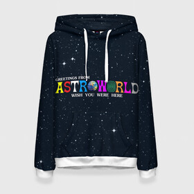 Женская толстовка 3D с принтом Astroworld в городе Новоалтайск, 100% полиэстер  | двухслойный капюшон со шнурком для регулировки, мягкие манжеты на рукавах и по низу толстовки, спереди карман-кенгуру с мягким внутренним слоем. | astroworld | music | travis scott | музыка | трэвис скотт