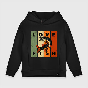 Детское худи Oversize хлопок с принтом Love fish Люблю рыбу  в городе Новоалтайск, френч-терри — 70% хлопок, 30% полиэстер. Мягкий теплый начес внутри —100% хлопок | боковые карманы, эластичные манжеты и нижняя кромка, капюшон на магнитной кнопке | angler | bait | big | fish | fisherman | fishermen | fishing | fishing rod | fly fishing | funny fishing | outdoors | trout | для рыбака | отдых | природа | рыба | рыбак | рыбаку | рыбалка | северная щука | туризм | туристиче