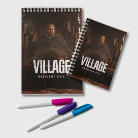 Блокнот с принтом RESIDENT EVIL VILLAGE в городе Новоалтайск, 100% бумага | 48 листов, плотность листов — 60 г/м2, плотность картонной обложки — 250 г/м2. Листы скреплены удобной пружинной спиралью. Цвет линий — светло-серый
 | Тематика изображения на принте: resident evil | resident evil 8 village | village | вампиры | димитреску | леди | резидент | эвил