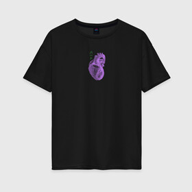 Женская футболка хлопок Oversize с принтом Purple heart в городе Новоалтайск, 100% хлопок | свободный крой, круглый ворот, спущенный рукав, длина до линии бедер
 | анатомия | иероглифы | надпись на японском | орган | сердце | человек