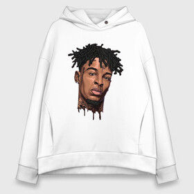 Женское худи Oversize хлопок с принтом 21 Savage в городе Новоалтайск, френч-терри — 70% хлопок, 30% полиэстер. Мягкий теплый начес внутри —100% хлопок | боковые карманы, эластичные манжеты и нижняя кромка, капюшон на магнитной кнопке | 21 savage | music | rap | savage | ярость