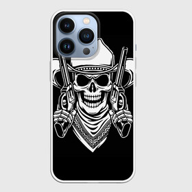 Чехол для iPhone 13 Pro с принтом Череп ковбоя с пистолетами в городе Новоалтайск,  |  | Тематика изображения на принте: ковбой | ковбой с пистолетами | ковбой с револьверами | пистолетами | пистолеты | револьвер | револьверы | череп | череп ковбоев | череп ковбоя | череп ковбоя с пистолетами | черепа