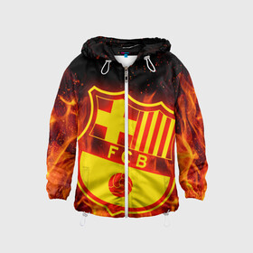 Детская ветровка 3D с принтом FC BARCELONA FIRE ОГОНЬ в городе Новоалтайск, 100% полиэстер | подол и капюшон оформлены резинкой с фиксаторами, по бокам два кармана без застежек, один потайной карман на груди | barca | fc barcelona | football | sport | uefa | английская премьер лига. | барса | лига финал | матч | спорт | уефа | финал | фк барселона | футбол