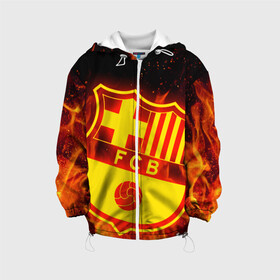 Детская куртка 3D с принтом FC BARCELONA FIRE ОГОНЬ в городе Новоалтайск, 100% полиэстер | застежка — молния, подол и капюшон оформлены резинкой с фиксаторами, по бокам — два кармана без застежек, один потайной карман на груди, плотность верхнего слоя — 90 г/м2; плотность флисового подклада — 260 г/м2 | barca | fc barcelona | football | sport | uefa | английская премьер лига. | барса | лига финал | матч | спорт | уефа | финал | фк барселона | футбол
