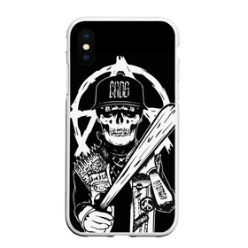 Чехол для iPhone XS Max матовый с принтом Череп с битой в городе Новоалтайск, Силикон | Область печати: задняя сторона чехла, без боковых панелей | caos | бейсболист | беспредел | бита | рокер | рокер с битой | с битой | с шипами | хулиган | хулиганы | череп | череп с битой | черепа | черепки | черепушки