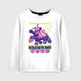 Детский лонгслив хлопок с принтом Who`s your friend? в городе Новоалтайск, 100% хлопок | круглый вырез горловины, полуприлегающий силуэт, длина до линии бедер | inside out | joy | vdkarsvet | головоломка | радость | счастье | эмоции