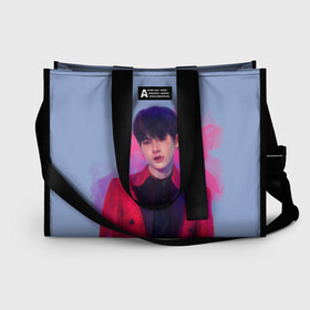 Сумка-шоппер 3D с принтом Kim Seokjin в городе Новоалтайск, 100% полиэстер | застегивается на металлическую кнопку; внутренний карман застегивается на молнию. Стенки укреплены специальным мягким материалом, чтобы защитить содержимое от несильных ударов
 | bts | pop | битиэс | бтс | ви | джей хоуп | джонгук | корейцы | музыка | поп | попса | рм | чимин | чин сюги