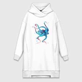 Платье-худи хлопок с принтом Осьминог акварель в городе Новоалтайск,  |  | cute | octopus | акварель | милый | осьминог | осьминожка | тентакли