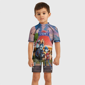 Детский купальный костюм 3D с принтом Вперёд в городе Новоалтайск, Полиэстер 85%, Спандекс 15% | застежка на молнии на спине | barley | barley lightfoot | disney | ian | ian lightfoot | onward | pixar | vdzabma | айан | айан лайтфут | барли | барли лайтфут | вперёд | дисней | пиксар