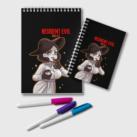 Блокнот с принтом Resident Evil Димитреску в городе Новоалтайск, 100% бумага | 48 листов, плотность листов — 60 г/м2, плотность картонной обложки — 250 г/м2. Листы скреплены удобной пружинной спиралью. Цвет линий — светло-серый
 | Тематика изображения на принте: dimitrescu | evil | resident | village | димитреску | зла | ивел | обитель | резидент